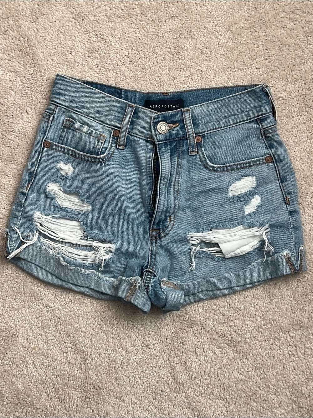 Aeropostale Light Blue Ripped High Rise Denim Shorts Size 00 Distressed Frayed